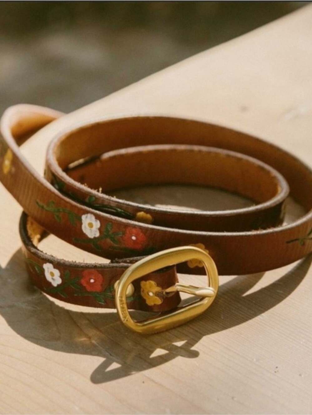 Doen Felix leather handpainted floral belt, medium